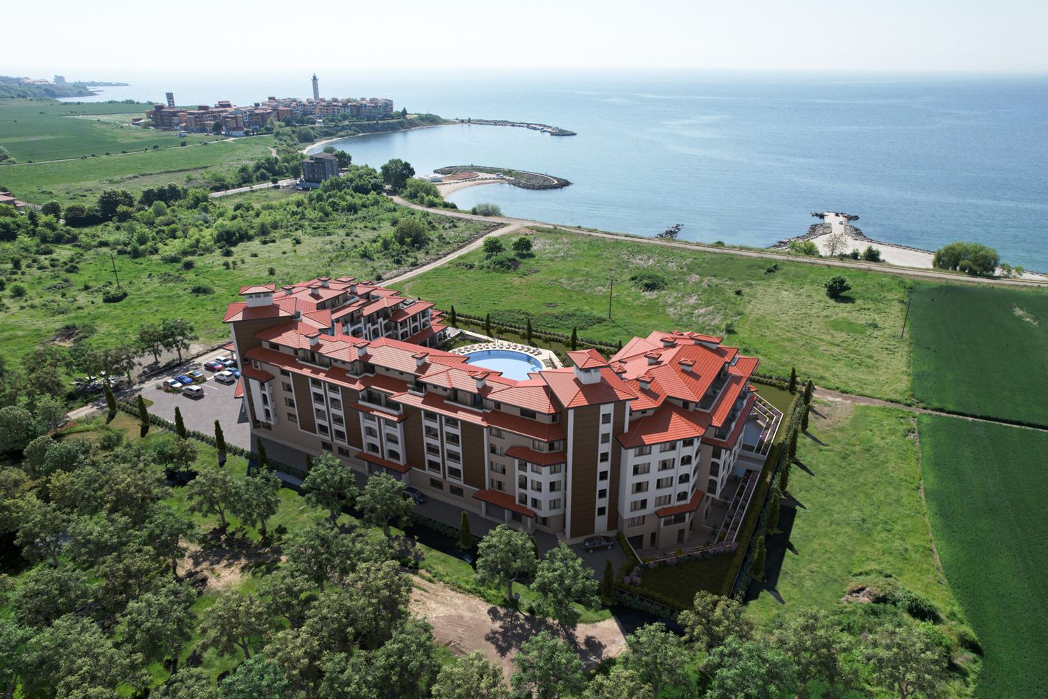 Luxusní apartmán s jednou ložnicí 50 m od moře v moderním komplexu v Aheloy