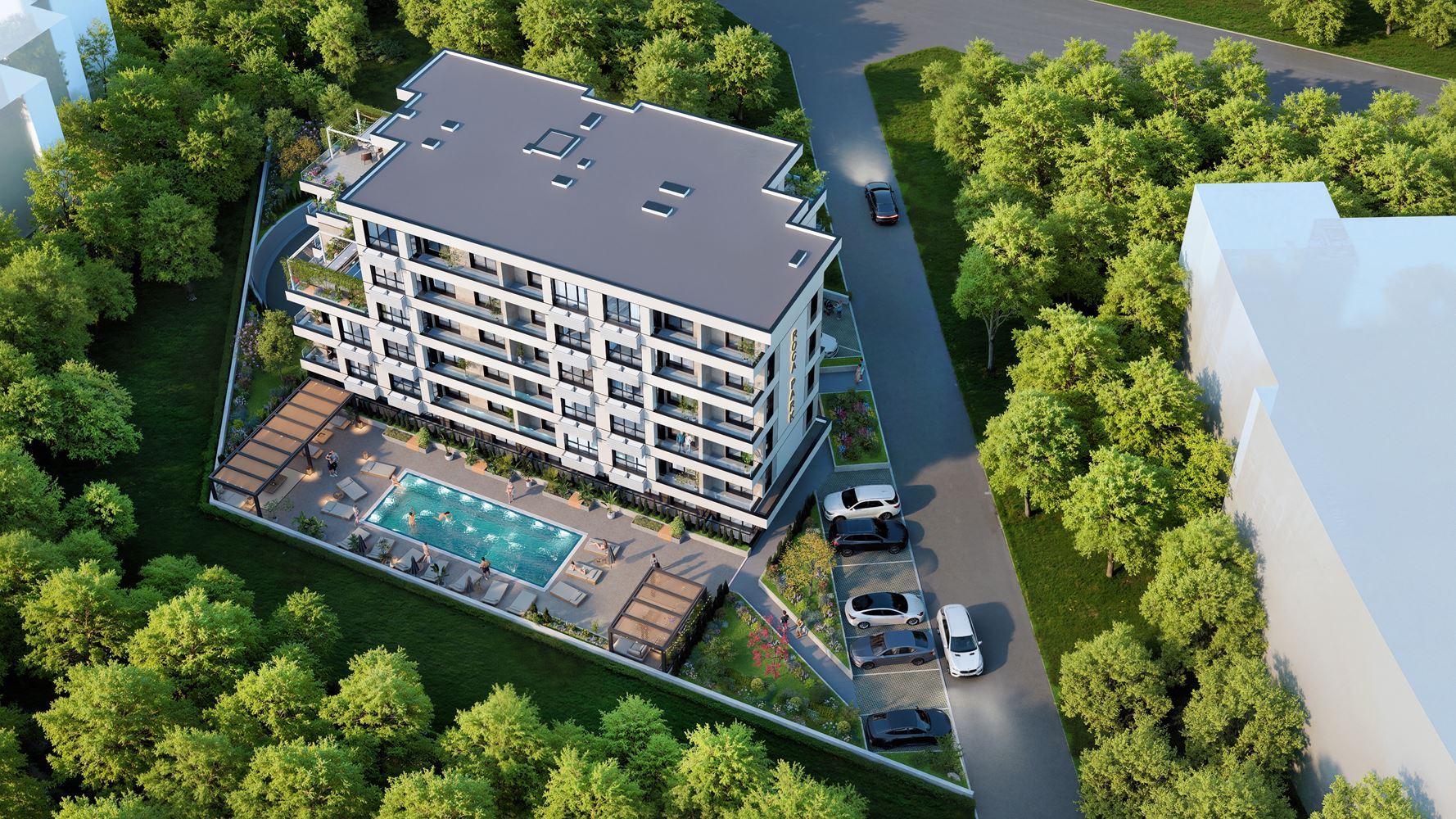 Apartmán s jednou ložnicí a vlastní malou zahrádkou v novém moderním komplexu na Slunečném pobřeží