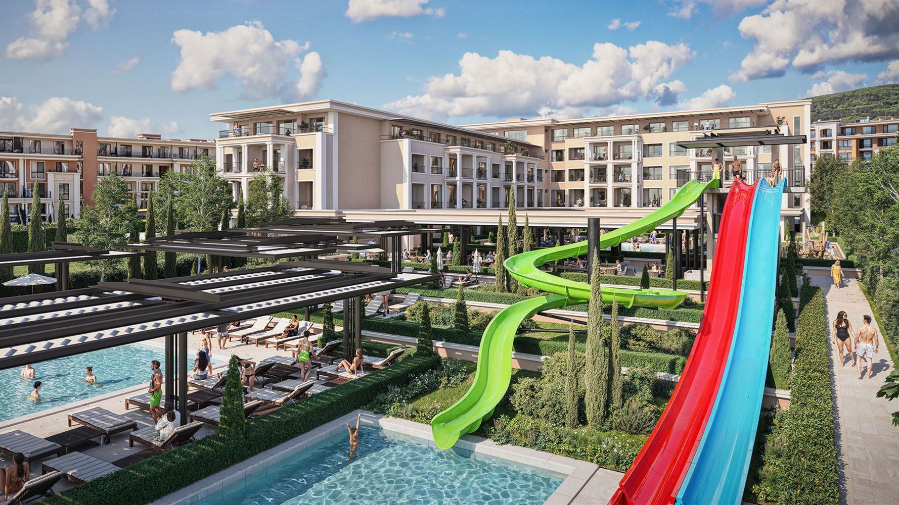 Třípokojový apartmán s panoramatickým výhledem na moře v první linii u moře ve Sveti Vlas – v nejvyšším patře
