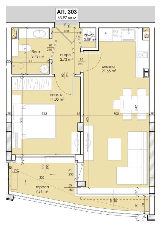 Apartmán s jednou ložnicí, jižní orientací a výhledem na les v Sozopolu