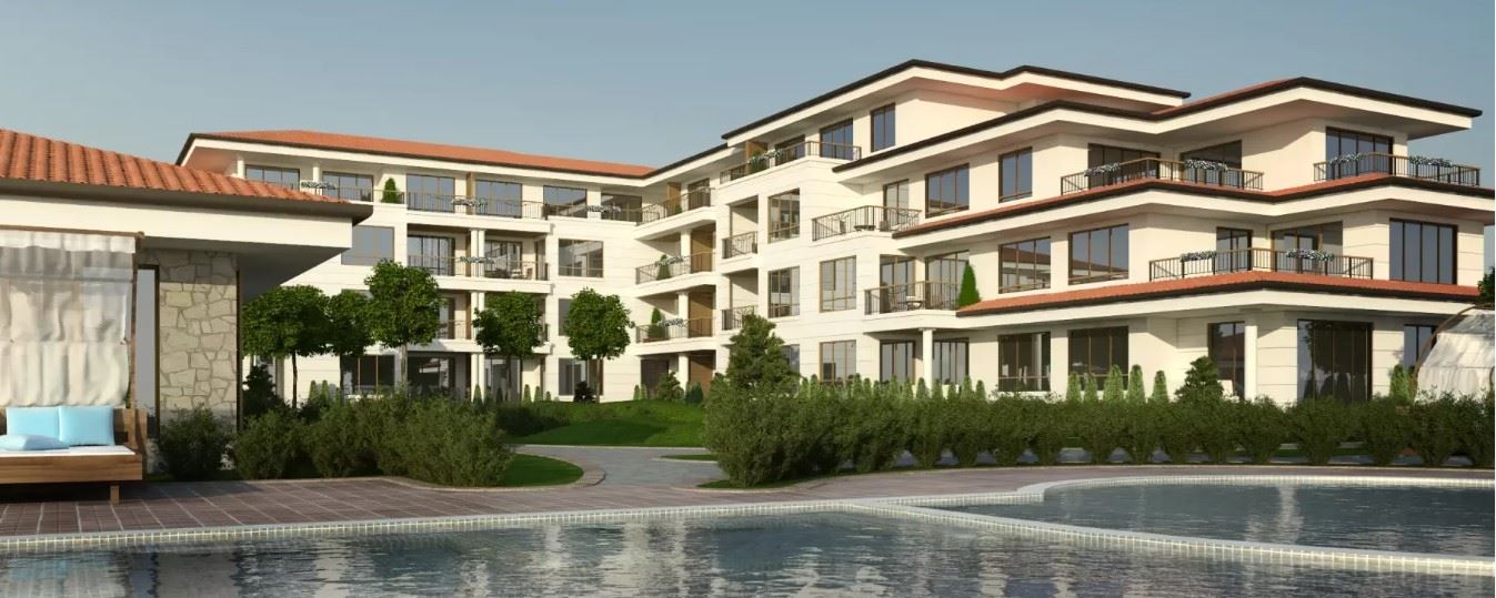 Zařízený apartmán s jednou ložnicí v novém komplexu v Aheloji – klid, zeleň a komfort u moře