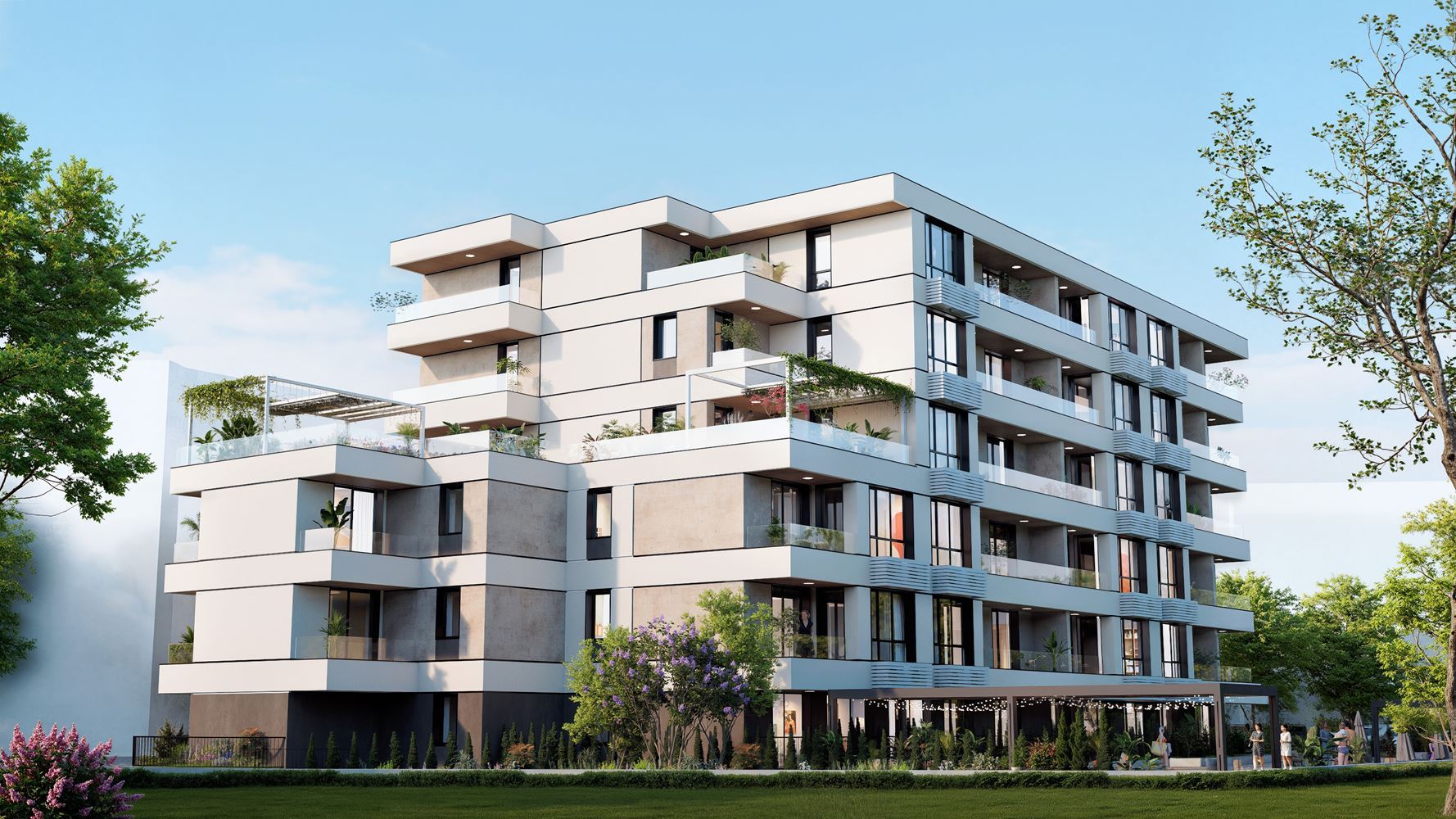 Apartmán s jednou ložnicí a vlastní malou zahrádkou v novém moderním komplexu na Slunečném pobřeží
