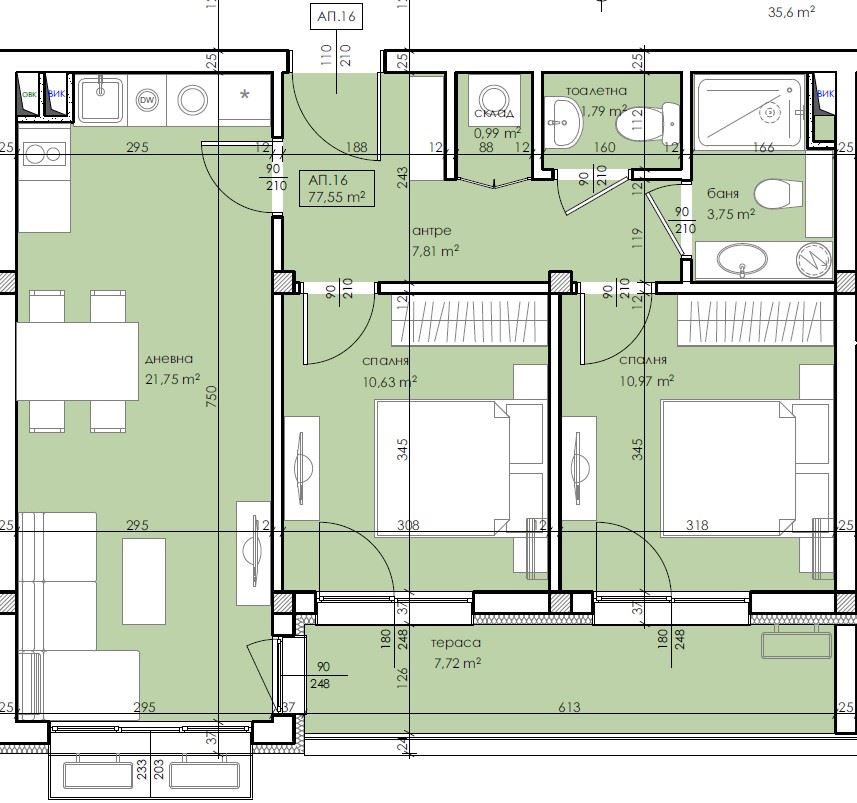 Prostorný apartmán se dvěma ložnicemi v novém komplexu na Slunečném pobřeží, jen několik minut od moře