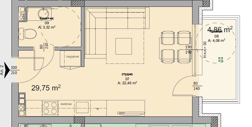 Prostorné a světlé studio v novém komplexu – 500 m od moře
