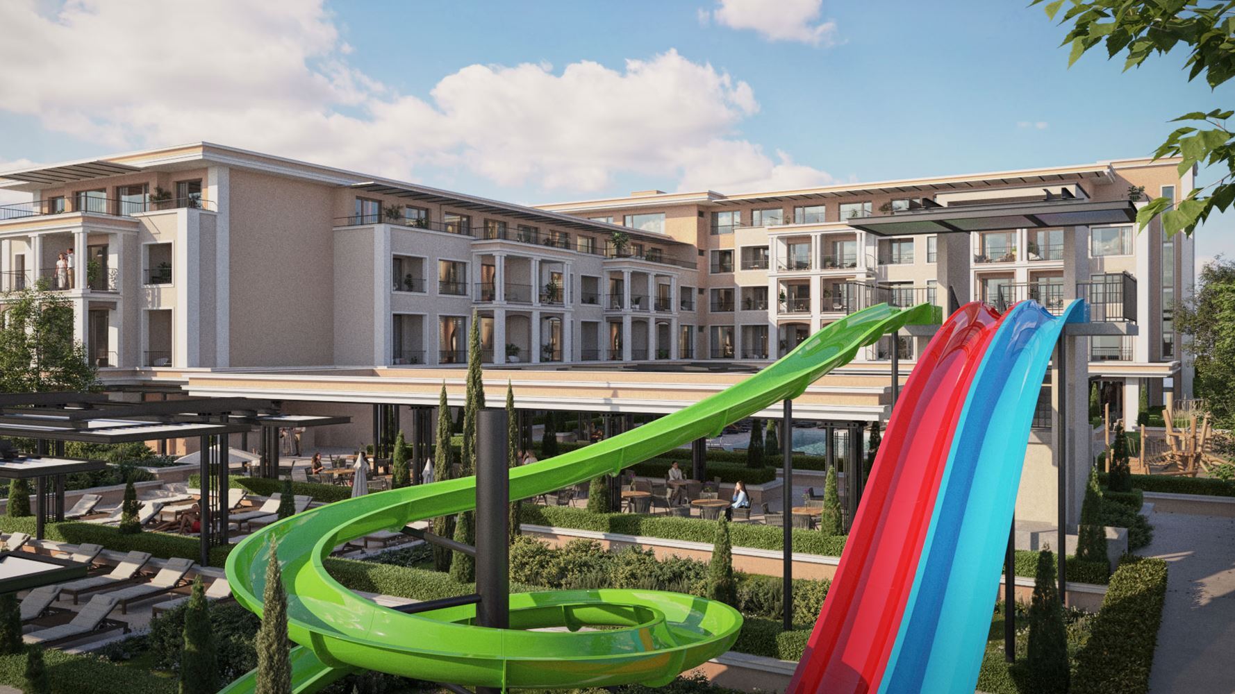Dvoupokojový apartmán s panoramatickým výhledem na moře v novém prémiovém komplexu v první linii u moře ve Sveti Vlas