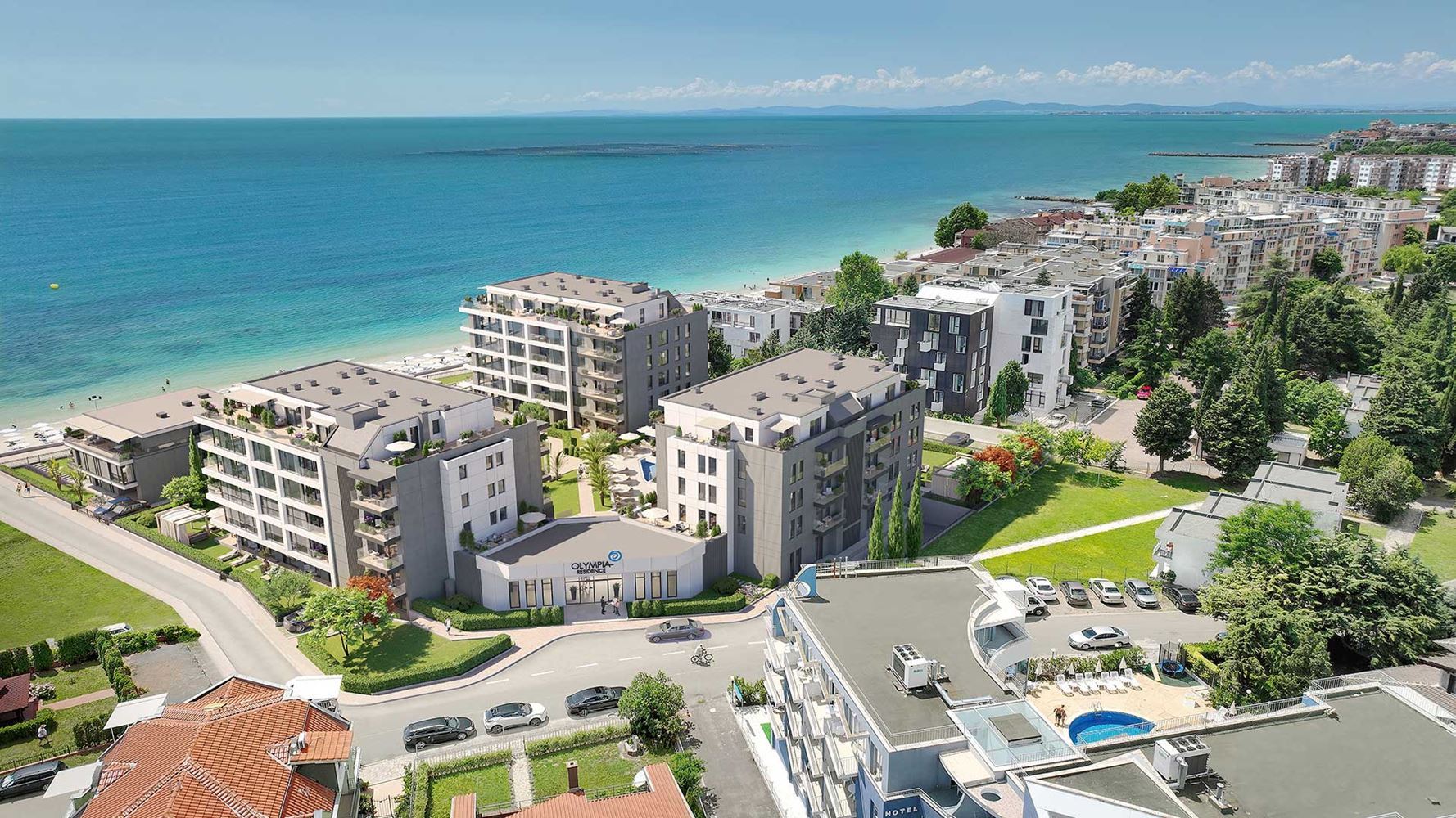 Prostorný 4pokojový apartmán s přímým panoramatickým výhledem na moře v luxusním komplexu na první linii v Ravdě