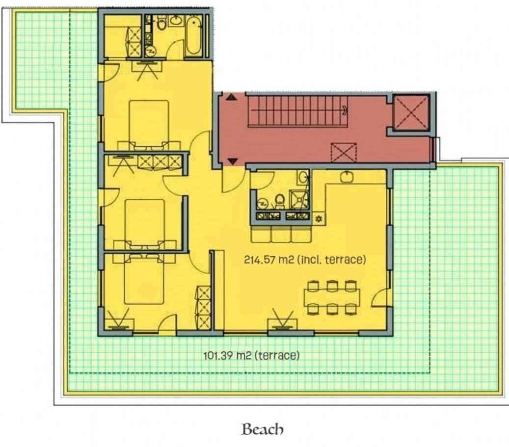 Sveti Vlas – apartmán se třemi ložnicemi s přímým panoramatickým výhledem na moře v komplexu na první linii