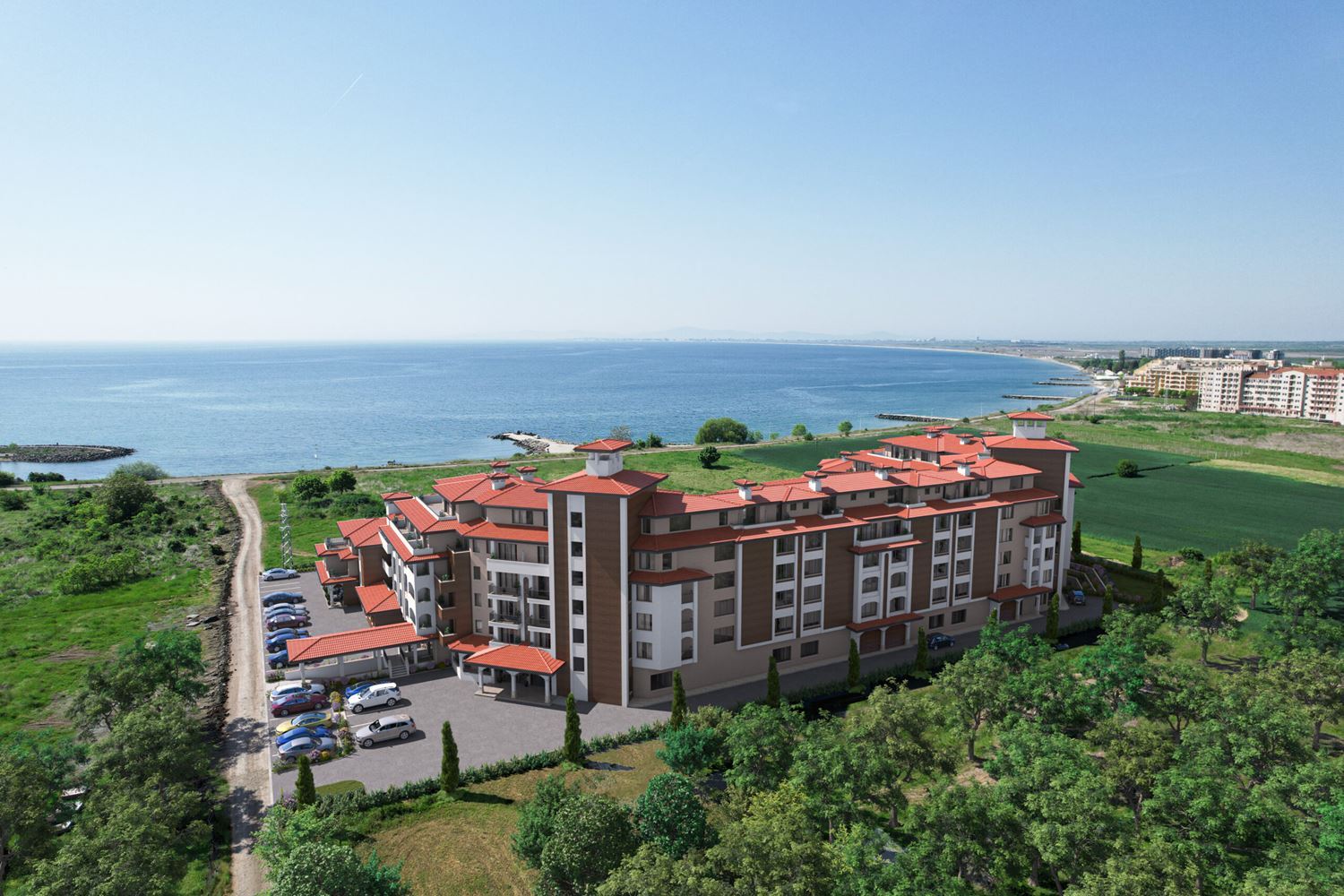 Luxusní apartmán s jednou ložnicí 50 m od moře v moderním komplexu v Aheloy