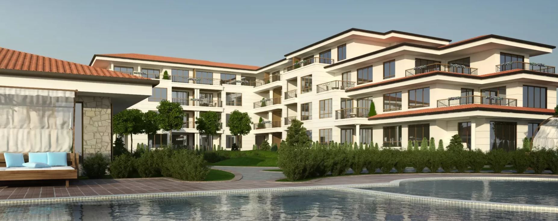 Prostorný apartmán se dvěma ložnicemi a panoramatickým výhledem na moře v novém komplexu – klid uprostřed přírody