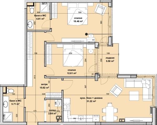 Prostorný apartmán se 2 ložnicemi a panoramatickou lodžií v novém domě v rezidenční čtvrti Slaveykov, Burgas